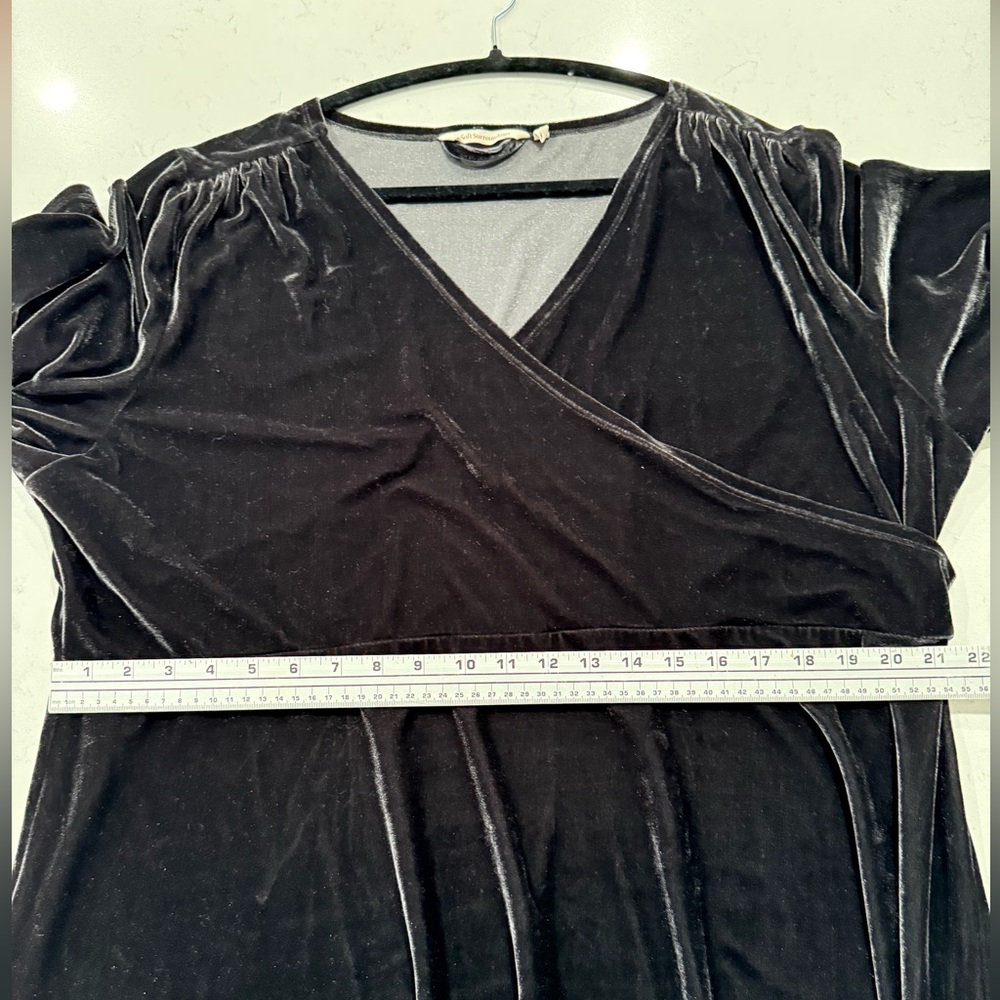 Soft Surrounding Velvet Maxi Dress V-Neck Bell Sleeves Elegant Evening Gown - Picture 9 of 12